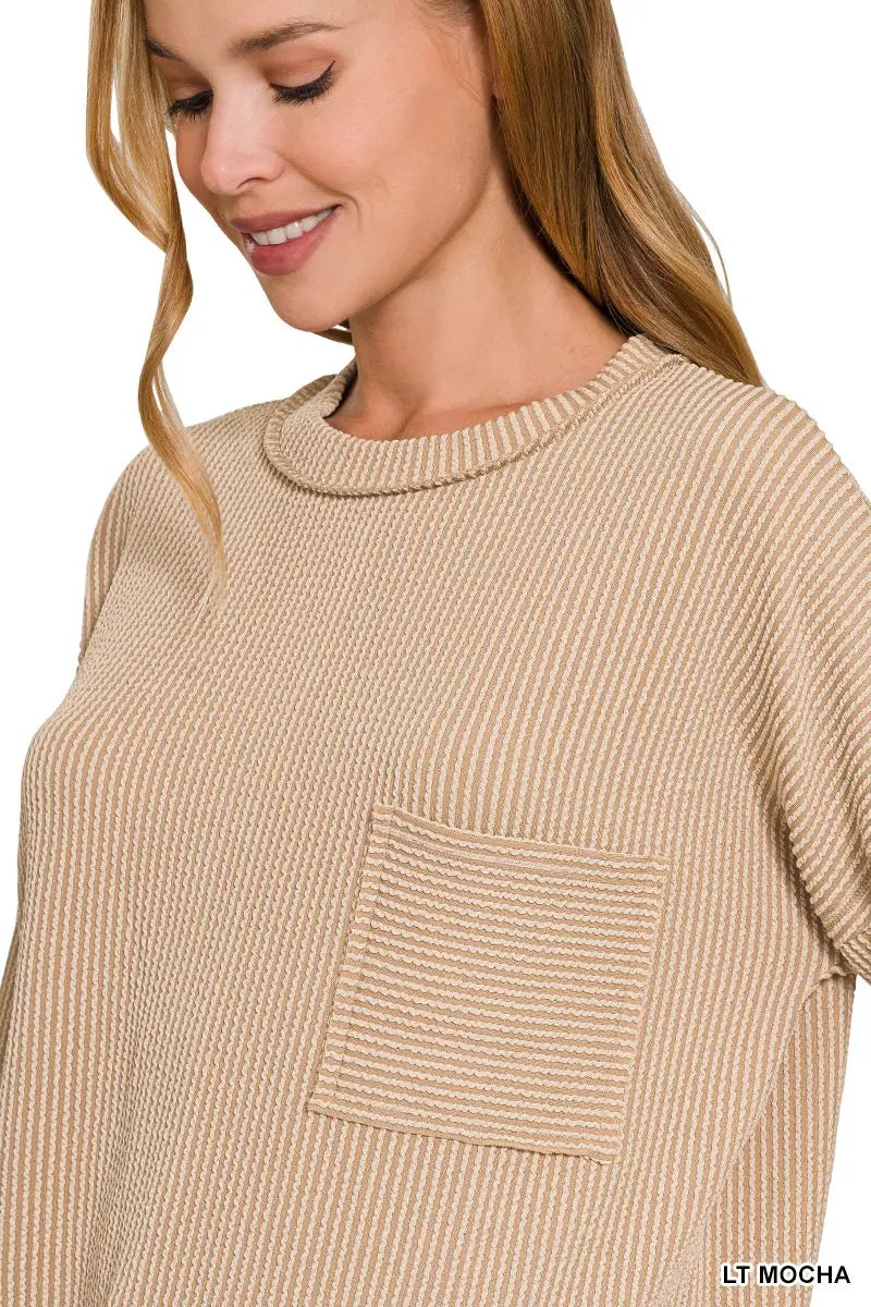 Zenana Zenana Raised Rib Long Sleeve Drop Shoulder Top - Sweaters Zenana Raised Rib Long Sleeve Drop Shoulder Top