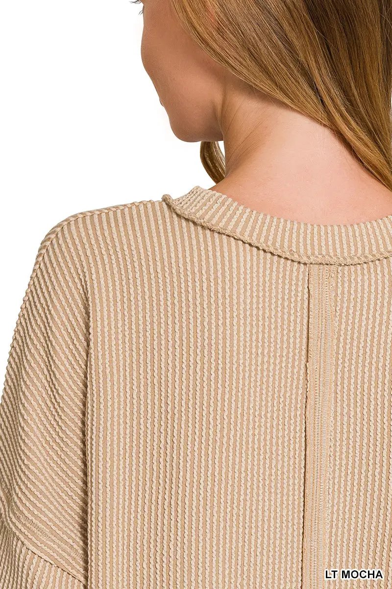 Zenana Zenana Raised Rib Long Sleeve Drop Shoulder Top - Sweaters Zenana Raised Rib Long Sleeve Drop Shoulder Top