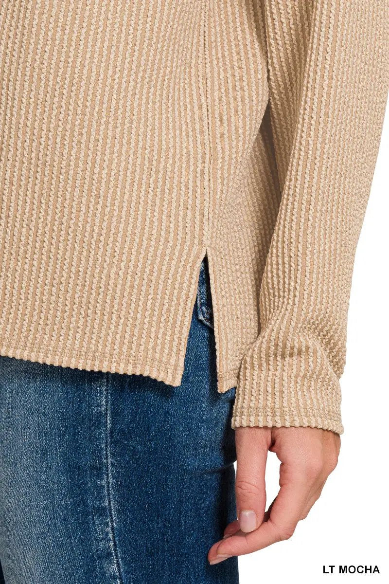 Zenana Zenana Raised Rib Long Sleeve Drop Shoulder Top - Sweaters Zenana Raised Rib Long Sleeve Drop Shoulder Top