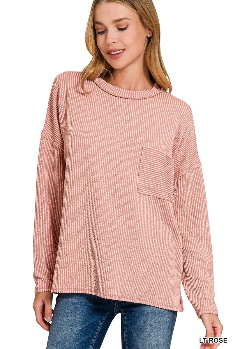 Zenana Zenana Raised Rib Long Sleeve Drop Shoulder Top - Sweaters Zenana Raised Rib Long Sleeve Drop Shoulder Top