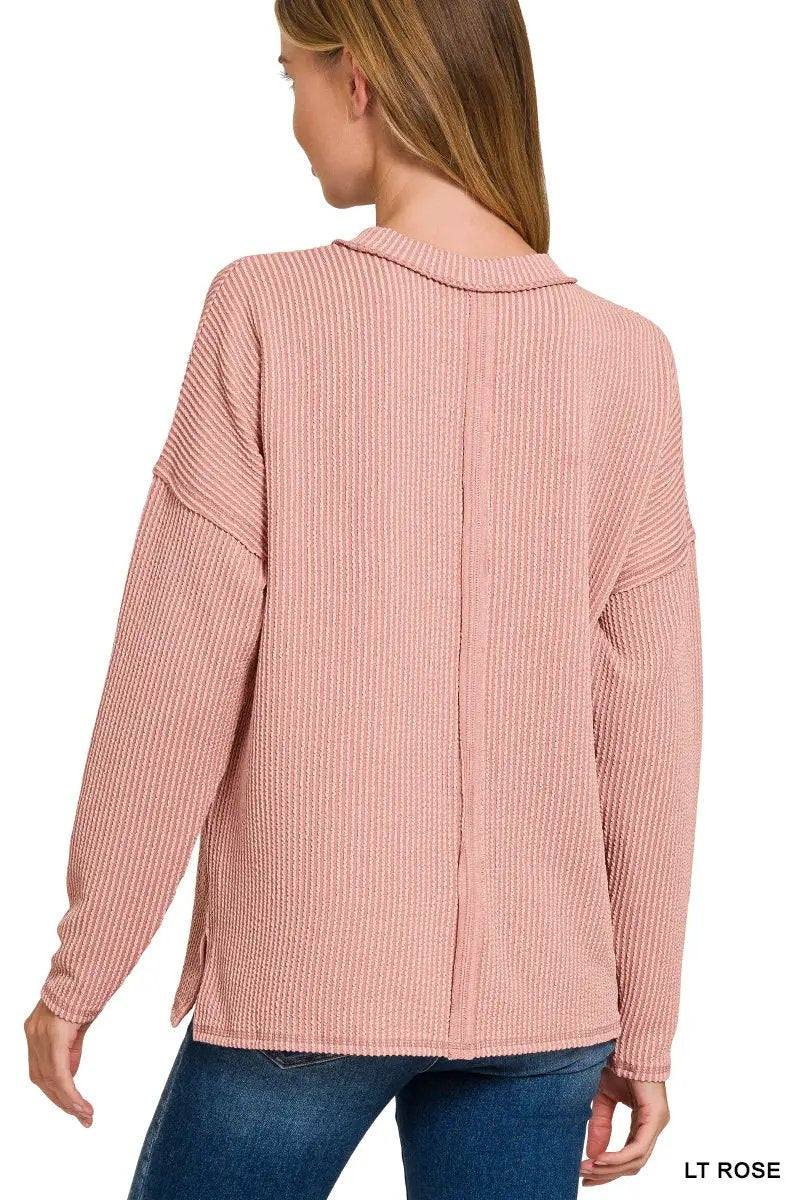 Zenana Zenana Raised Rib Long Sleeve Drop Shoulder Top - Sweaters Zenana Raised Rib Long Sleeve Drop Shoulder Top
