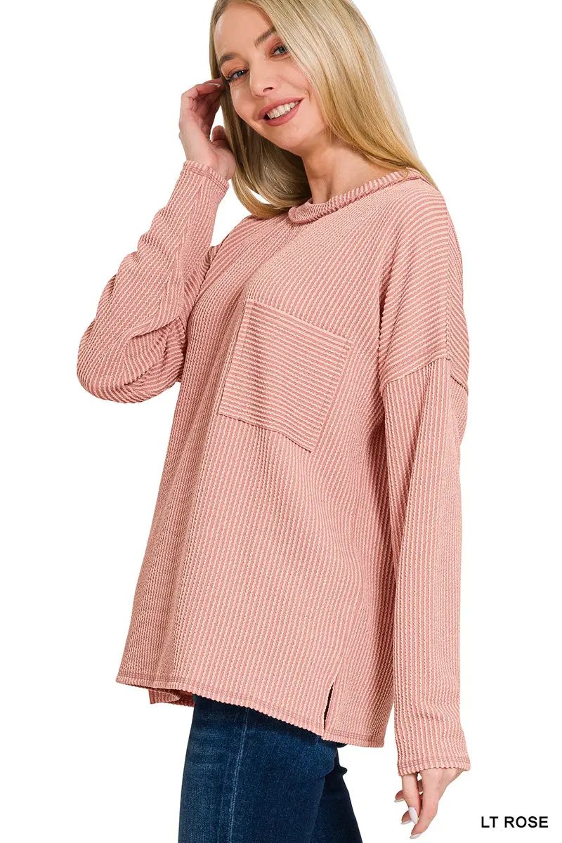 Zenana Zenana Raised Rib Long Sleeve Drop Shoulder Top - Sweaters Zenana Raised Rib Long Sleeve Drop Shoulder Top