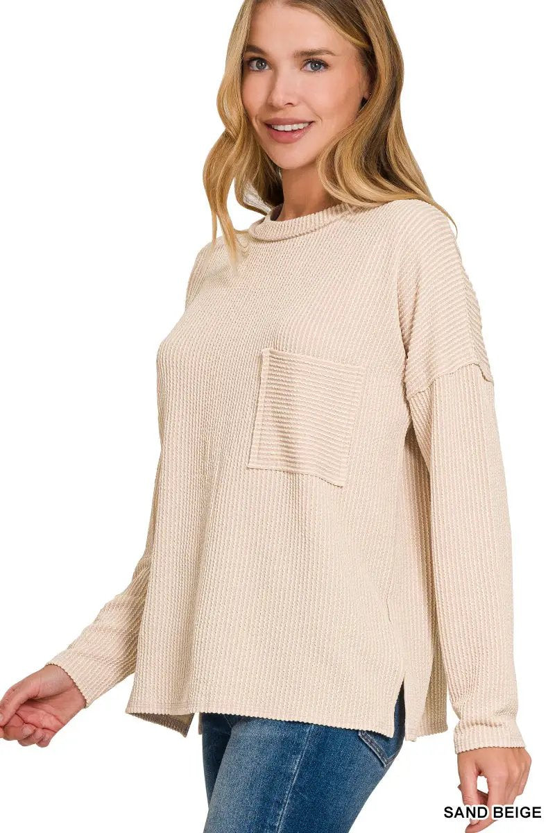 Zenana Zenana Raised Rib Long Sleeve Drop Shoulder Top - Sweaters Zenana Raised Rib Long Sleeve Drop Shoulder Top