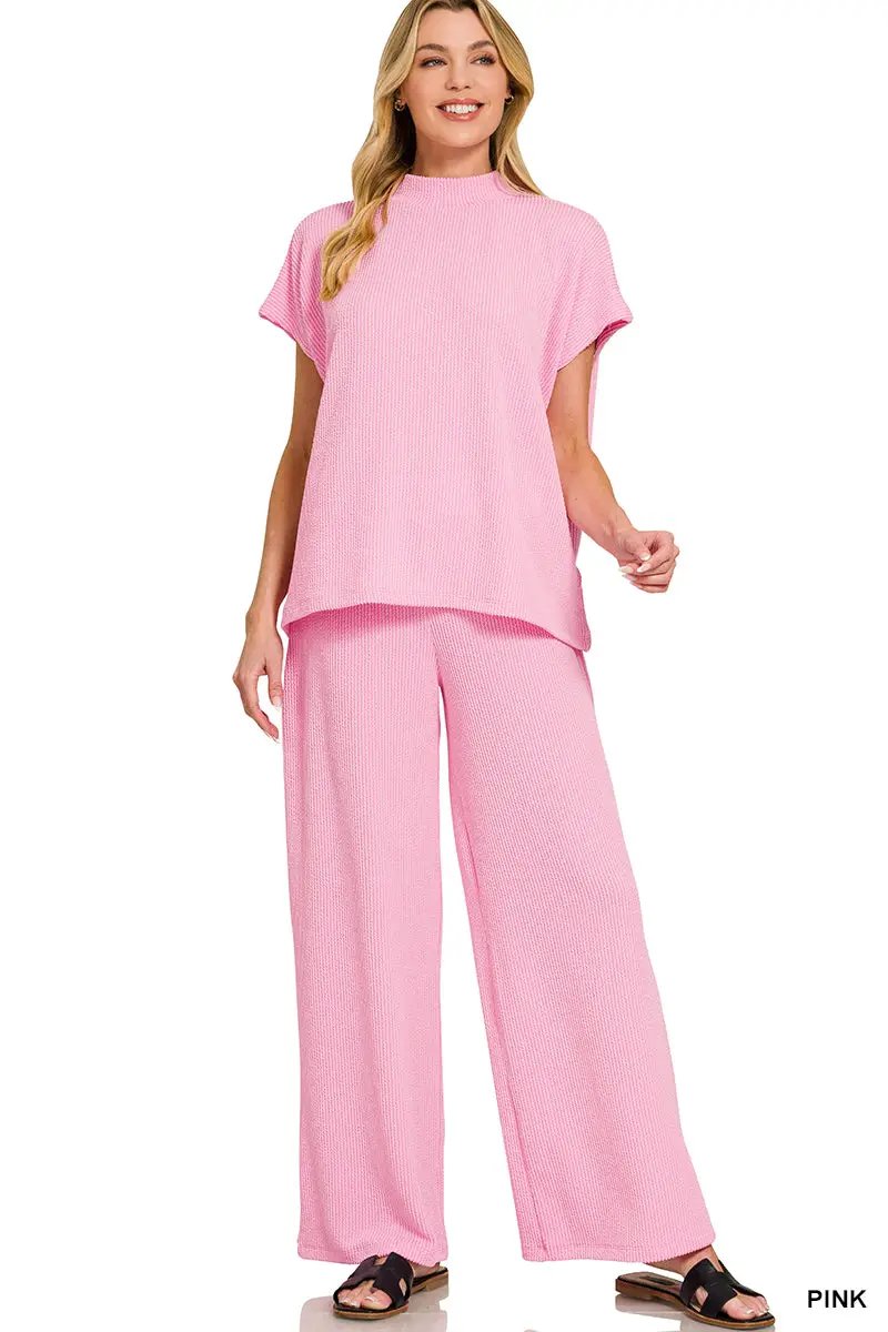 Zenana The Zenana Easy Days Raised Rib Lounge Set - Outfit Sets