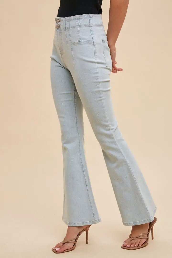 In Loom Stretch Denim Flare Pants - Pants