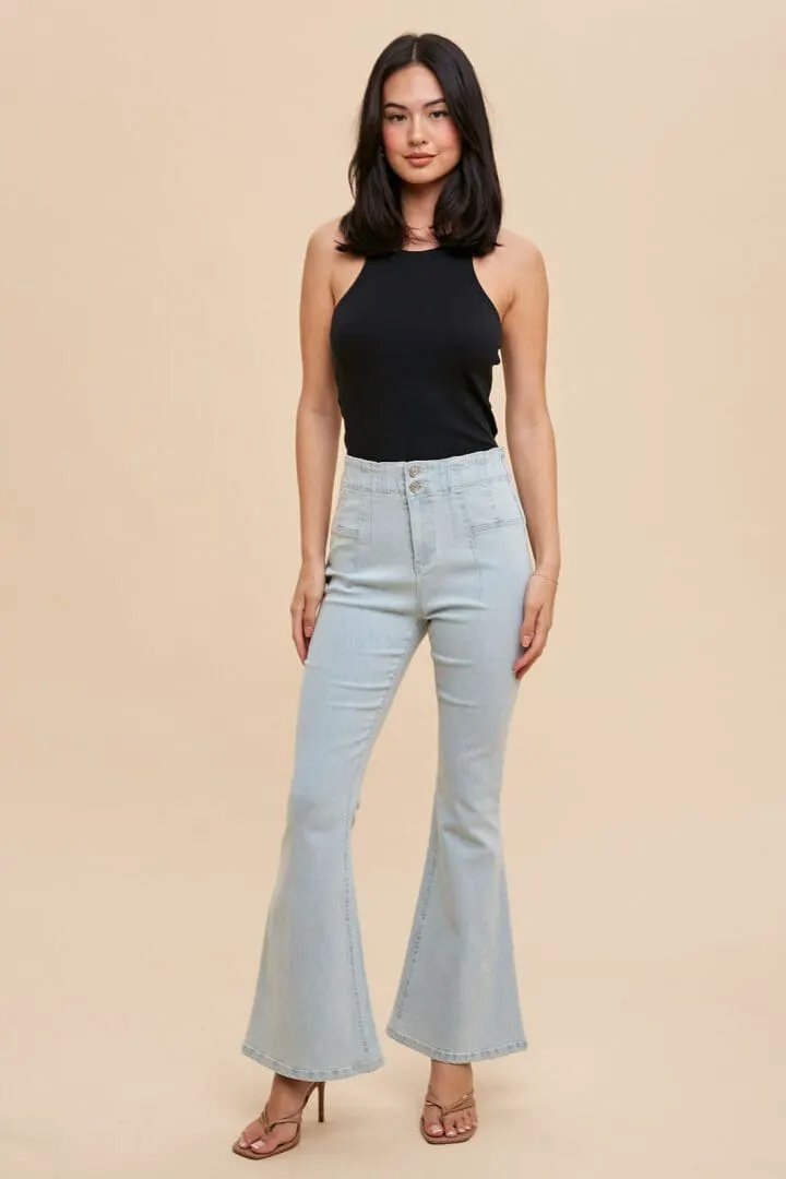 In Loom Stretch Denim Flare Pants - Pants