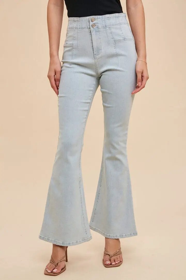 In Loom Stretch Denim Flare Pants - Pants