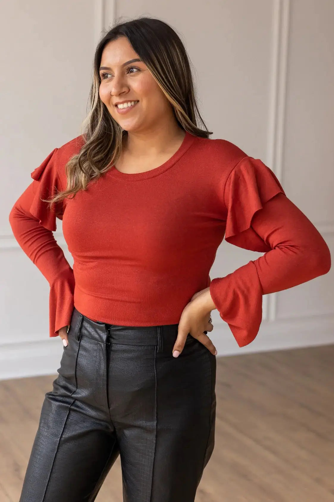 Grace & Emma Rustic Shimmer Bodysuit With Ruffle Shoulder Sleeve - Bodysuits