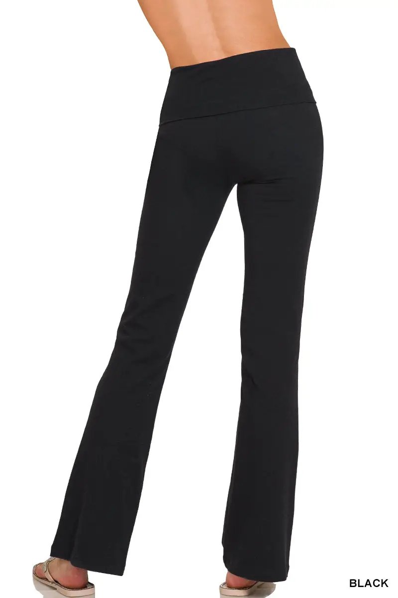 Zenana Premium Cotton Fold Over Flare Leg Yoga Pants - Activewear Pants Premium Cotton Fold Over Flare Leg Yoga Flare Pants