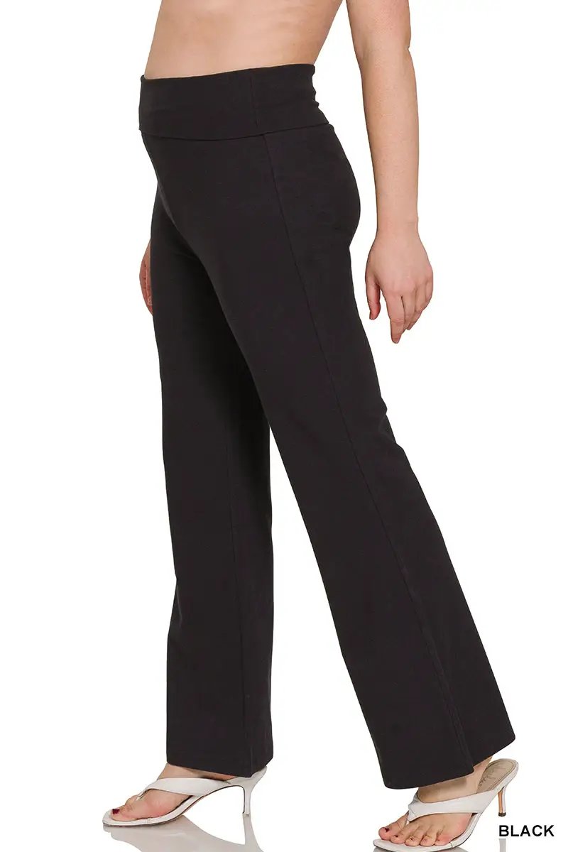 Zenana Zenana Plus Premium Cotton Fold Over Yoga Flare Pants - Activewear Pants Zenana Plus Premium Cotton Fold Over Yoga Flare Pants