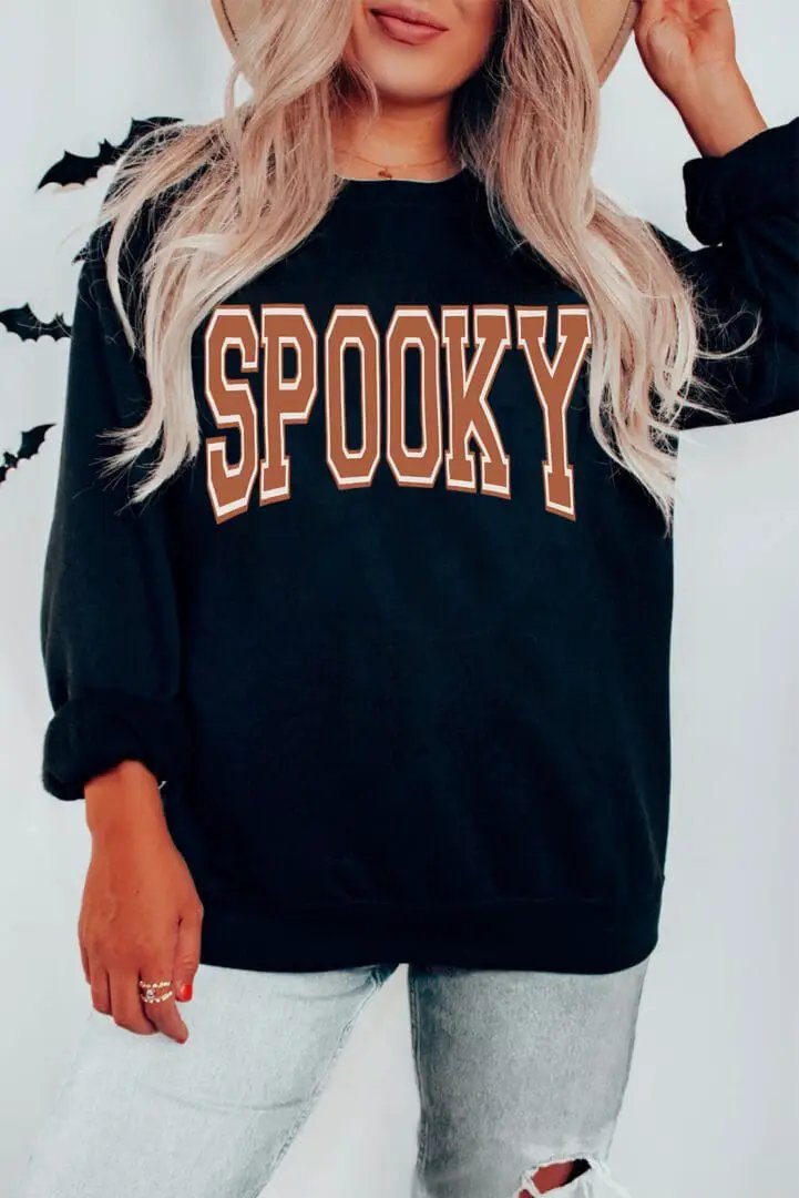 Grateful Threads Boutique Spooky Season Varsity Crewneck Sweatshirt - Sweatshirts