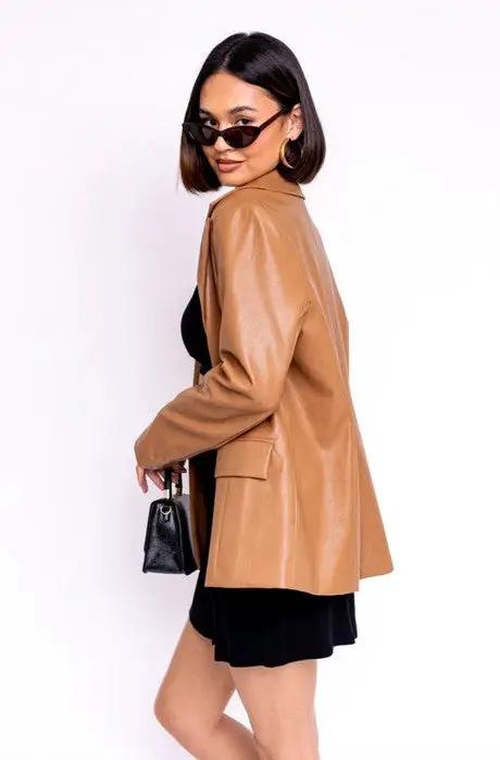 Le Lis LE LIS Power Play Vegan Leather Blazer – Camel & Olive - Coats & Jackets Vegan leather blazer