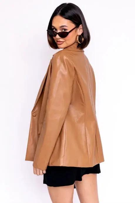 Le Lis LE LIS Power Play Vegan Leather Blazer – Camel & Olive - Coats & Jackets Vegan leather blazer