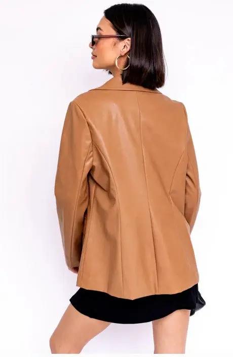 Le Lis LE LIS Power Play Vegan Leather Blazer – Camel & Olive - Coats & Jackets Vegan leather blazer