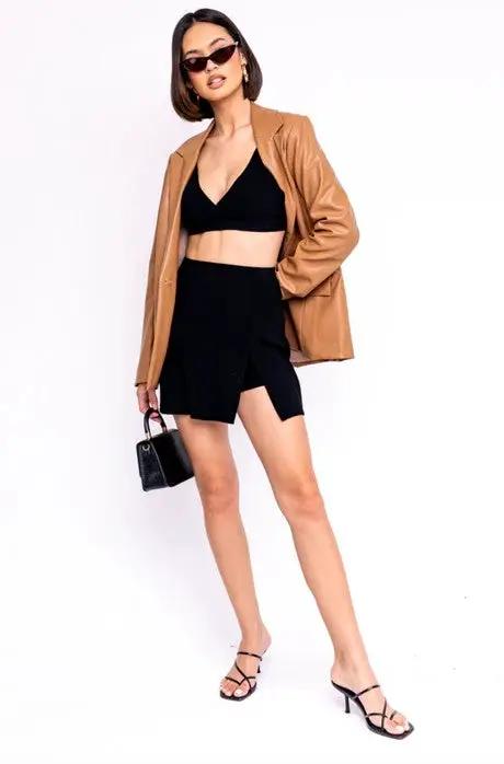 Le Lis LE LIS Power Play Vegan Leather Blazer – Camel & Olive - Coats & Jackets Vegan leather blazer