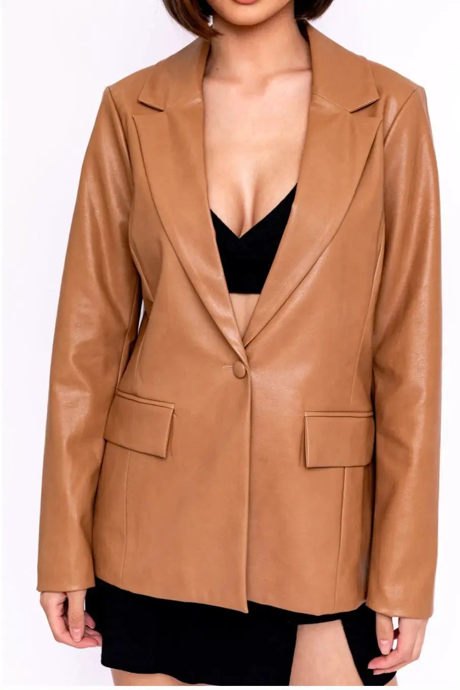 Le Lis LE LIS Power Play Vegan Leather Blazer – Camel & Olive - Coats & Jackets Vegan leather blazer
