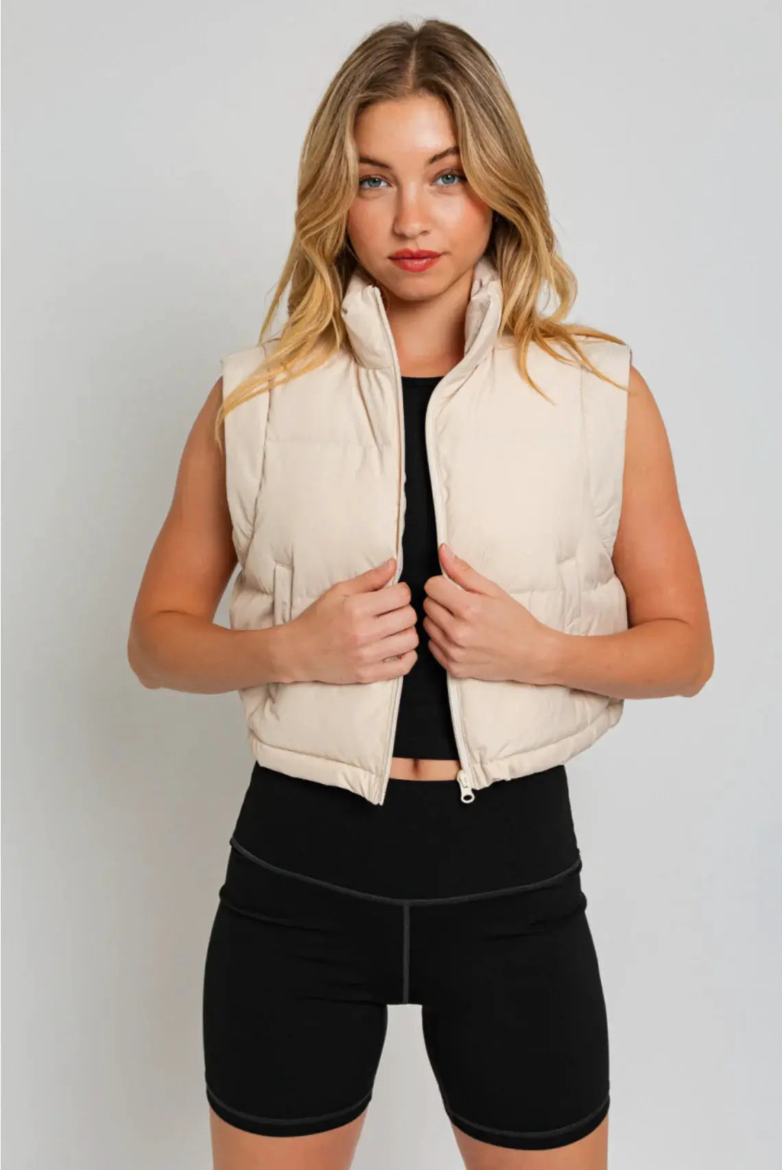 Le Lis LE LIS Cropped Padded Vest – Trendy High Neck Sleeveless Layer - Vests