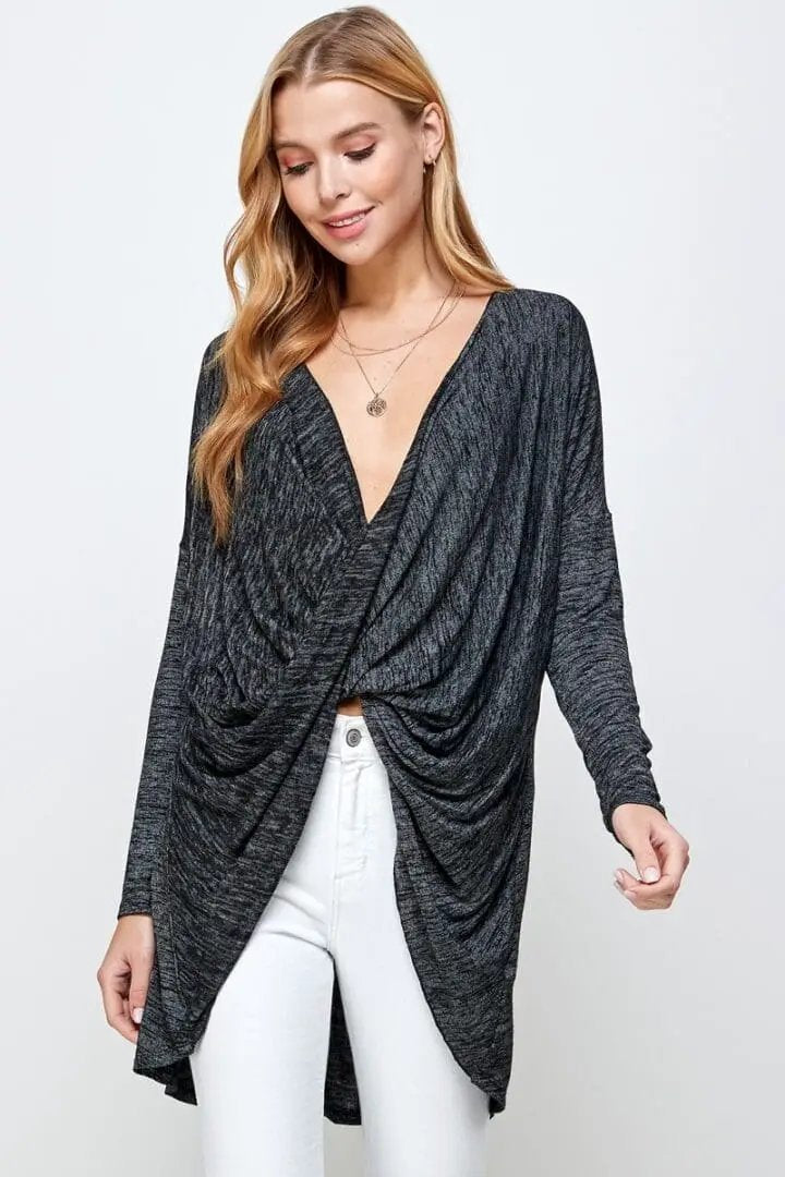Sewn + Seen Long Sleeve Twist Front Top – Chic Detail for Effortless Looks - Clothing Tops