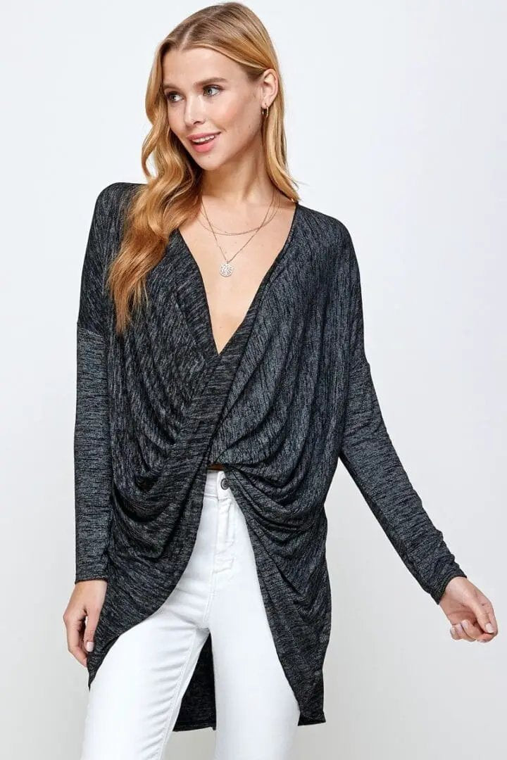 Sewn + Seen Long Sleeve Twist Front Top – Chic Detail for Effortless Looks - Clothing Tops