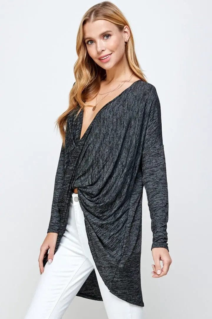 Sewn + Seen Long Sleeve Twist Front Top – Chic Detail for Effortless Looks - Clothing Tops