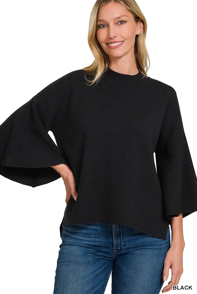 Zenana Viscose Bell Sleeve Sweater - Sweaters Viscose Bell Sleeve Sweater