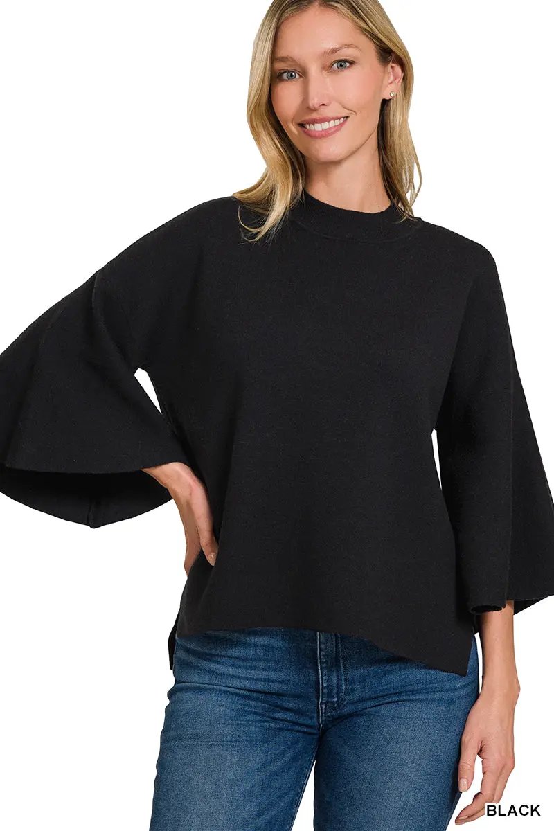 Zenana Viscose Bell Sleeve Sweater - Sweaters Viscose Bell Sleeve Sweater