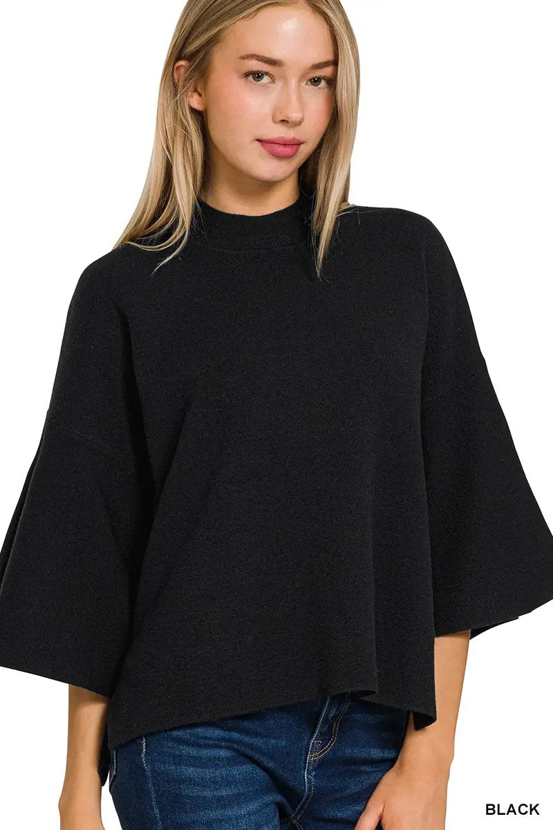Zenana Viscose Bell Sleeve Sweater - Sweaters Viscose Bell Sleeve Sweater