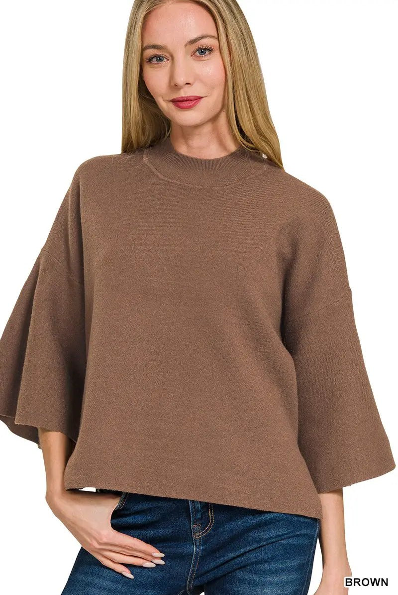 Zenana Viscose Bell Sleeve Sweater - Sweaters Viscose Bell Sleeve Sweater