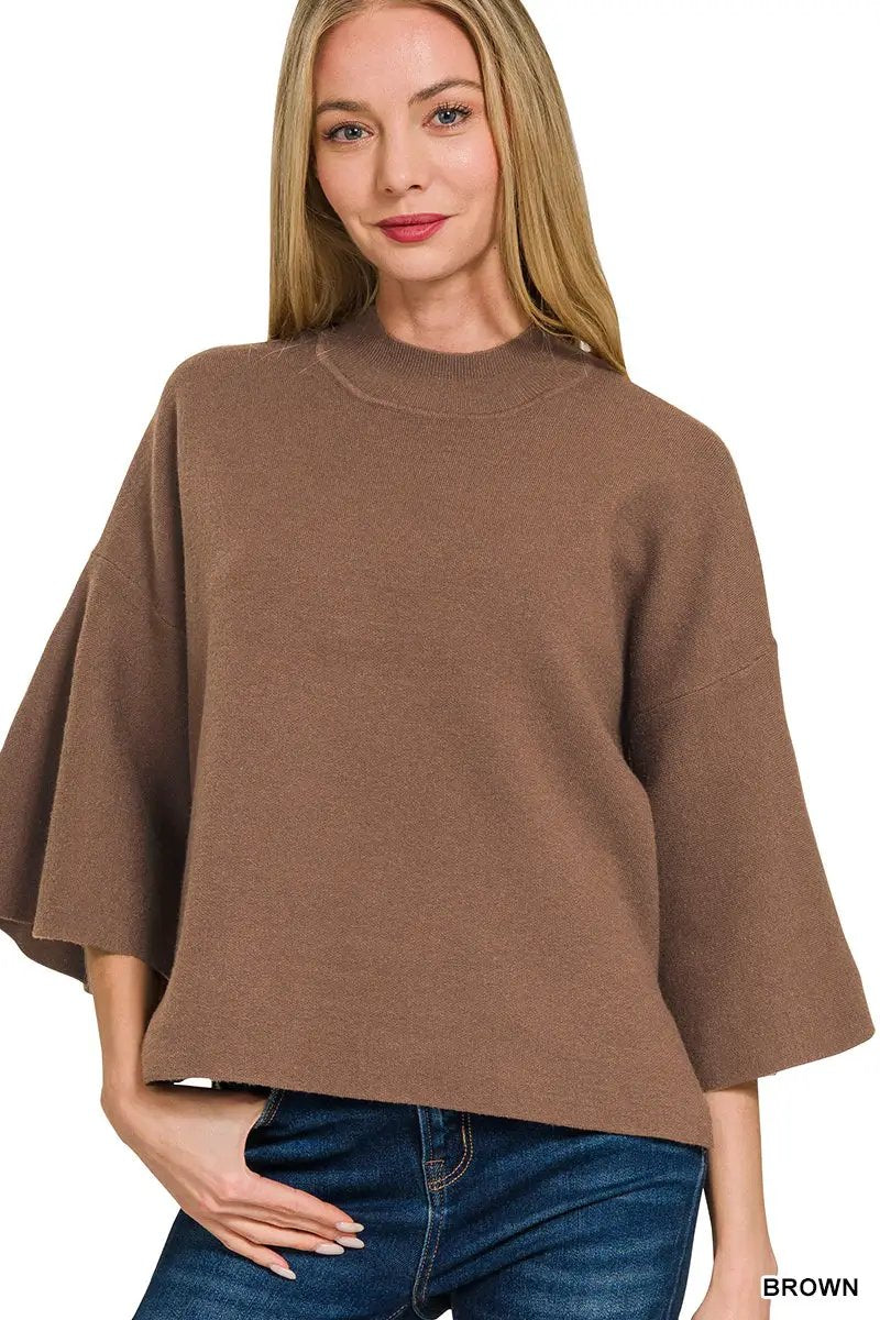 Zenana Viscose Bell Sleeve Sweater - Sweaters Viscose Bell Sleeve Sweater