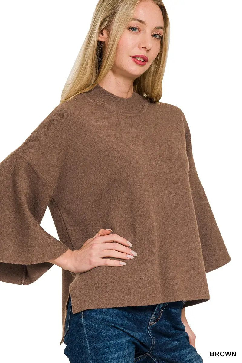 Zenana Viscose Bell Sleeve Sweater - Sweaters Viscose Bell Sleeve Sweater