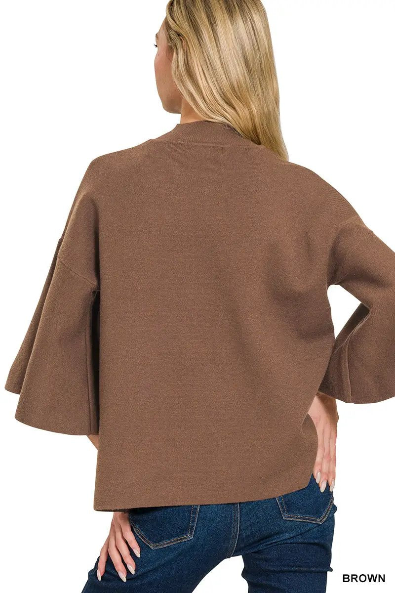 Zenana Viscose Bell Sleeve Sweater - Sweaters Viscose Bell Sleeve Sweater