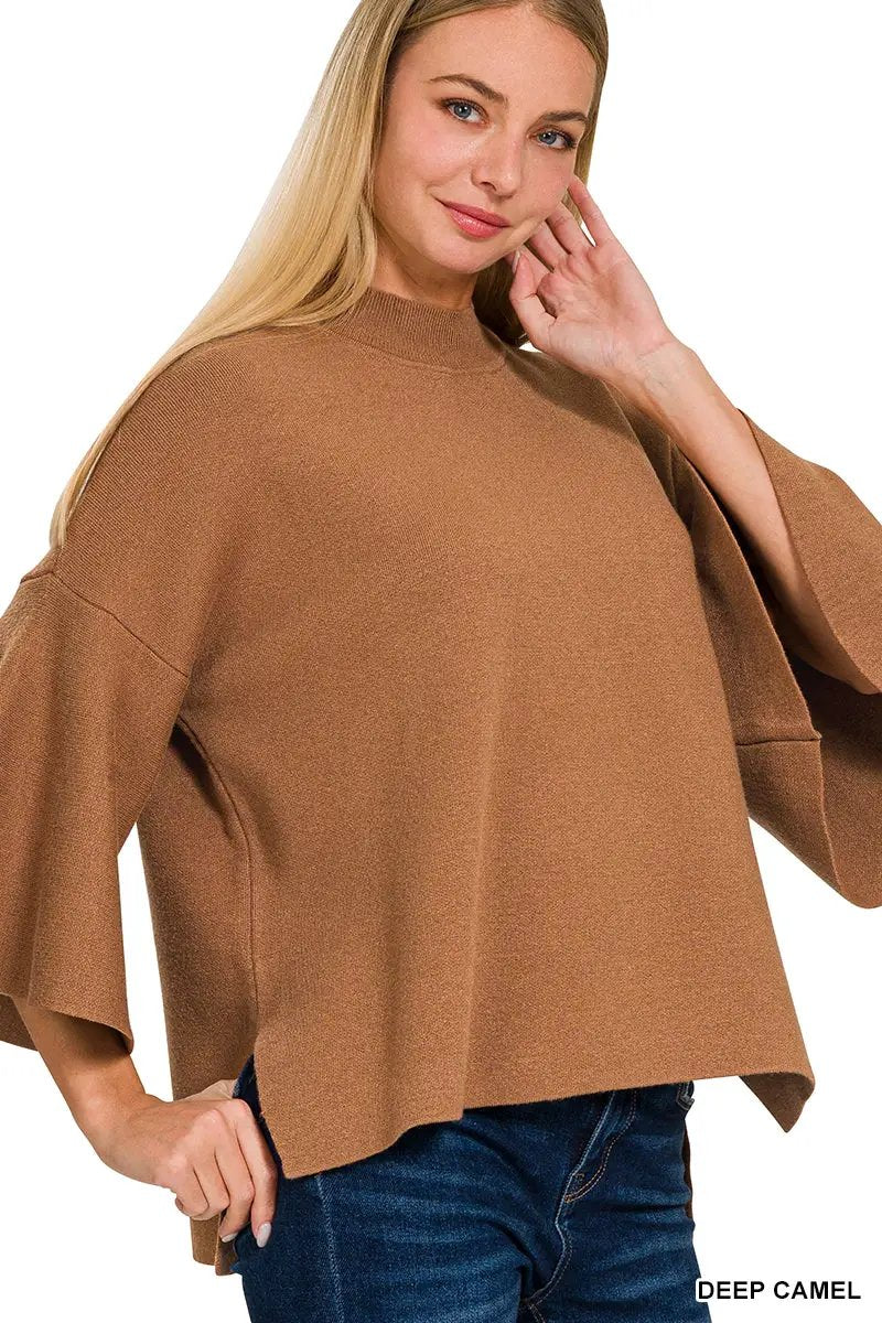 Zenana Viscose Bell Sleeve Sweater - Sweaters Viscose Bell Sleeve Sweater