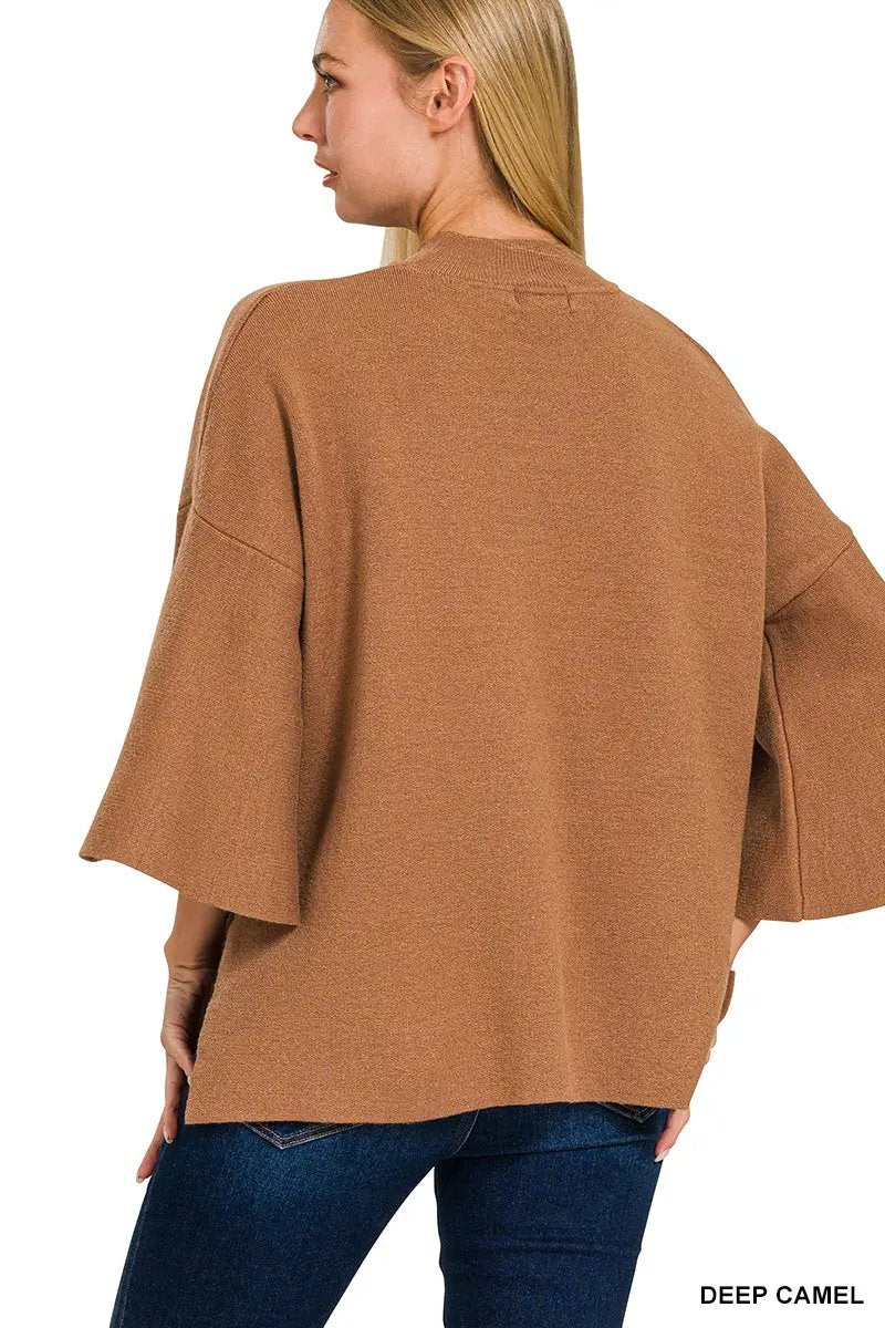 Zenana Viscose Bell Sleeve Sweater - Sweaters Viscose Bell Sleeve Sweater