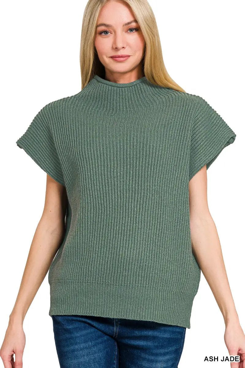 Zenana Zenana Power Shoulder Mock Neck Sweater - Sweaters Zenana Power Shoulder Mock Neck Sweater
