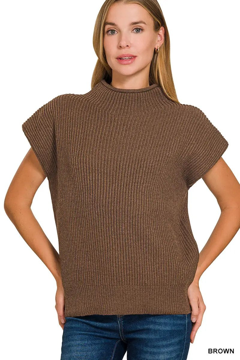 Zenana Zenana Power Shoulder Mock Neck Sweater - Sweaters Zenana Power Shoulder Mock Neck Sweater