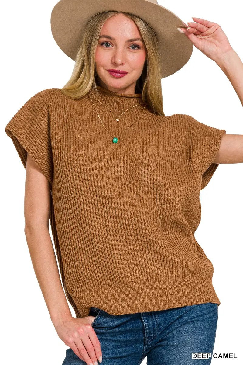 Zenana Zenana Power Shoulder Mock Neck Sweater - Sweaters Zenana Power Shoulder Mock Neck Sweater