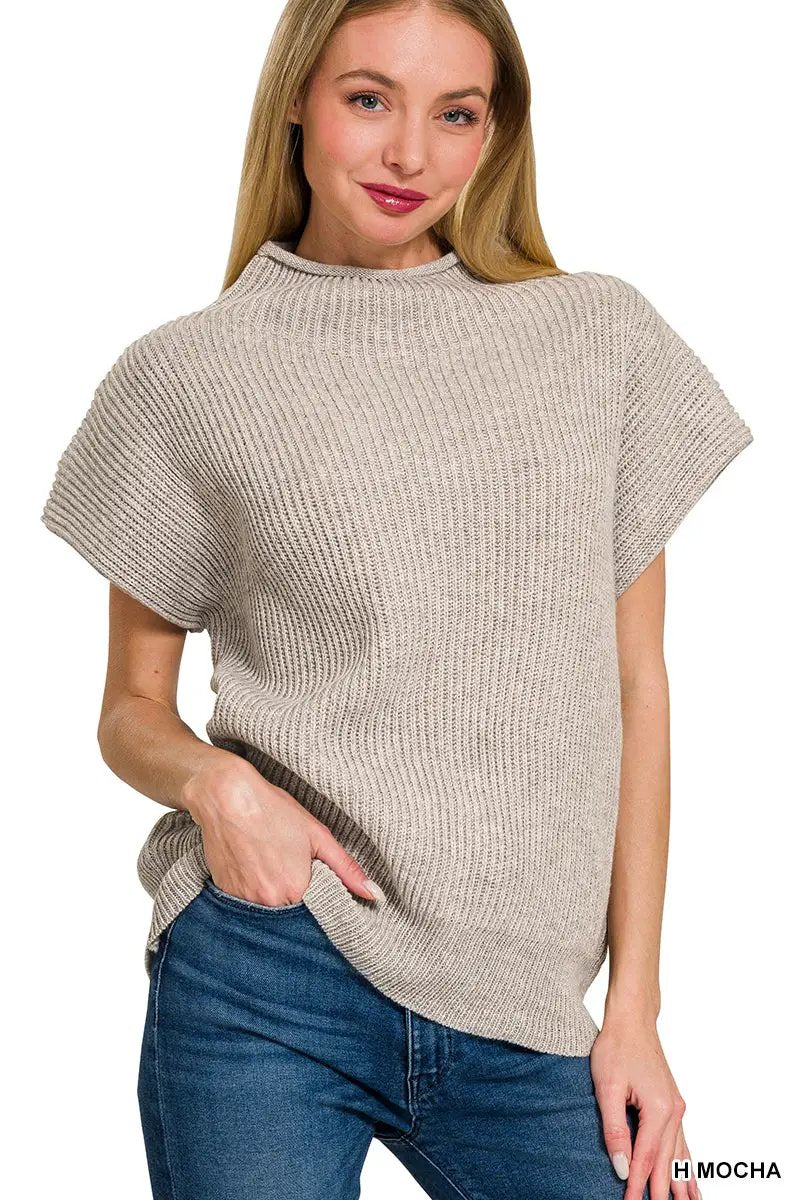 Zenana Zenana Power Shoulder Mock Neck Sweater - Sweaters Zenana Power Shoulder Mock Neck Sweater