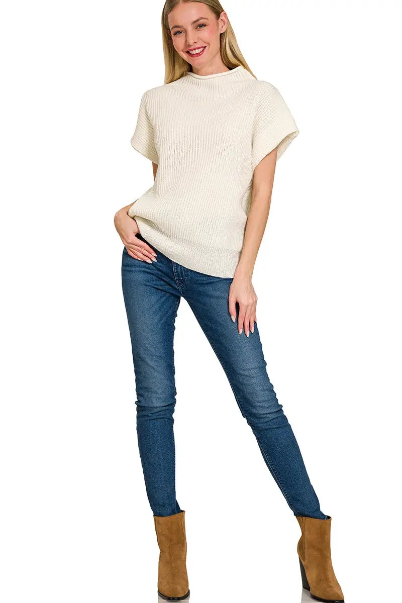 Zenana Zenana Power Shoulder Mock Neck Sweater - Sweaters Zenana Power Shoulder Mock Neck Sweater