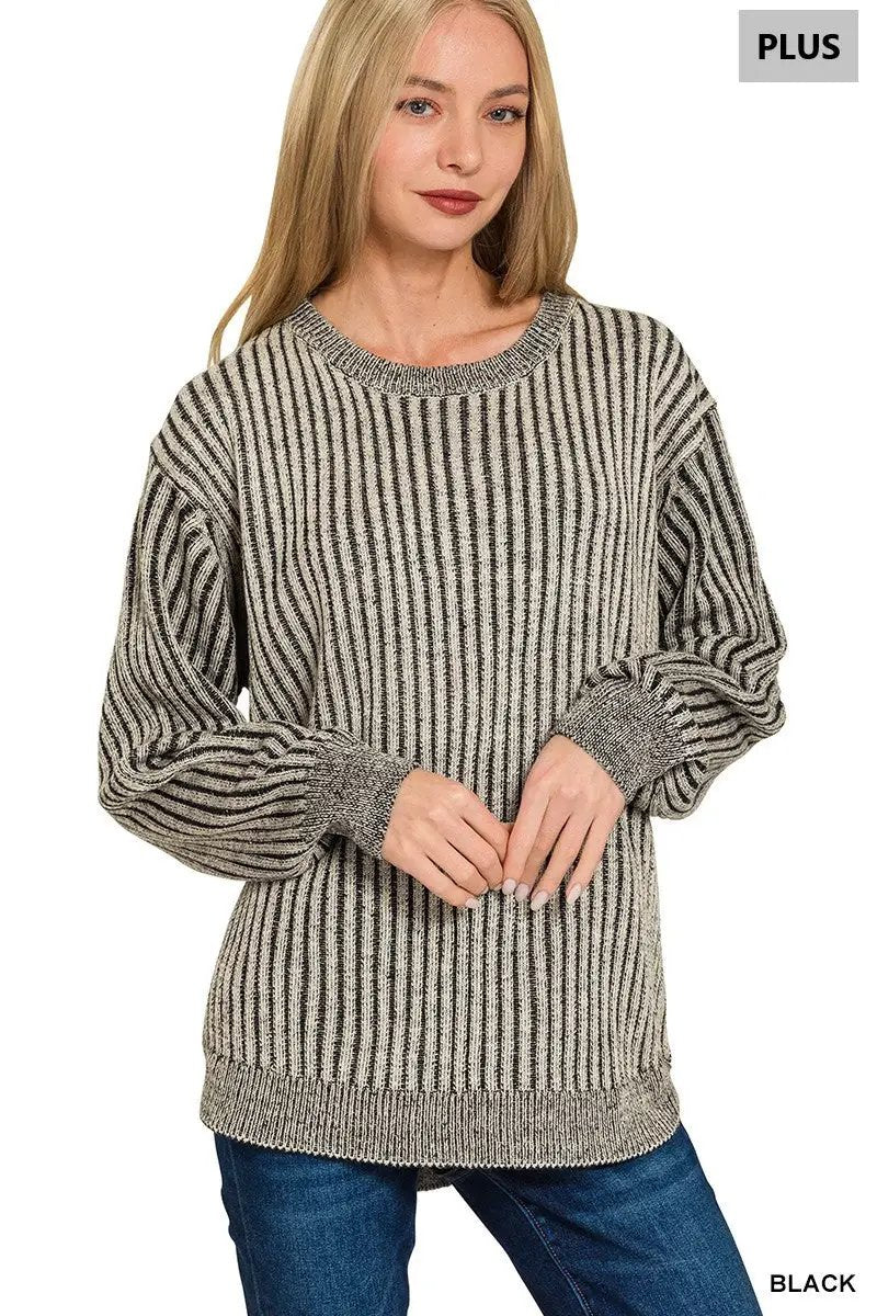 Zenana Zenana Plus Curved Hem Two-Tone Sweater - Sweaters Zenana Plus Curved Hem Two-Tone Sweater
