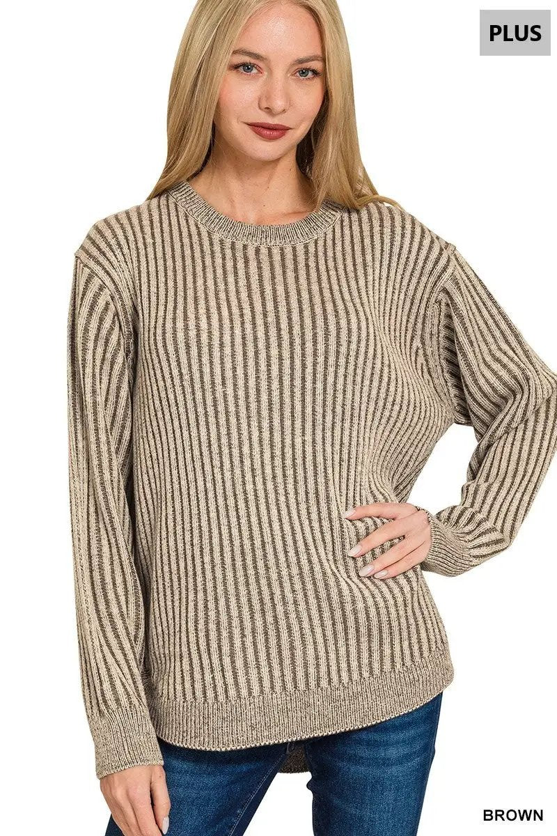 Zenana Zenana Plus Curved Hem Two-Tone Sweater - Sweaters Zenana Plus Curved Hem Two-Tone Sweater