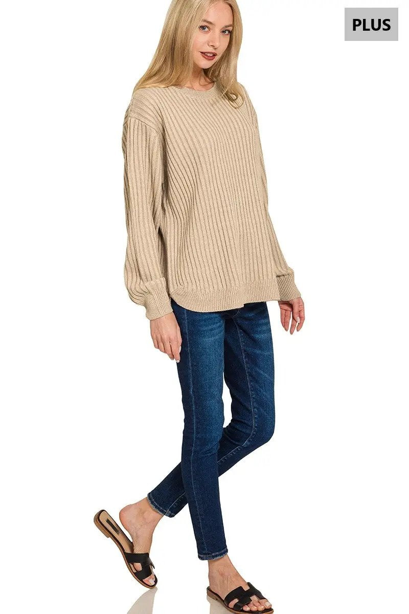 Zenana Zenana Plus Curved Hem Two-Tone Sweater - Sweaters Zenana Plus Curved Hem Two-Tone Sweater