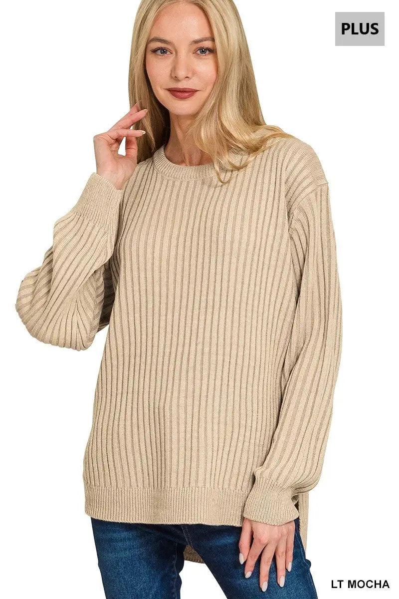 Zenana Zenana Plus Curved Hem Two-Tone Sweater - Sweaters Zenana Plus Curved Hem Two-Tone Sweater