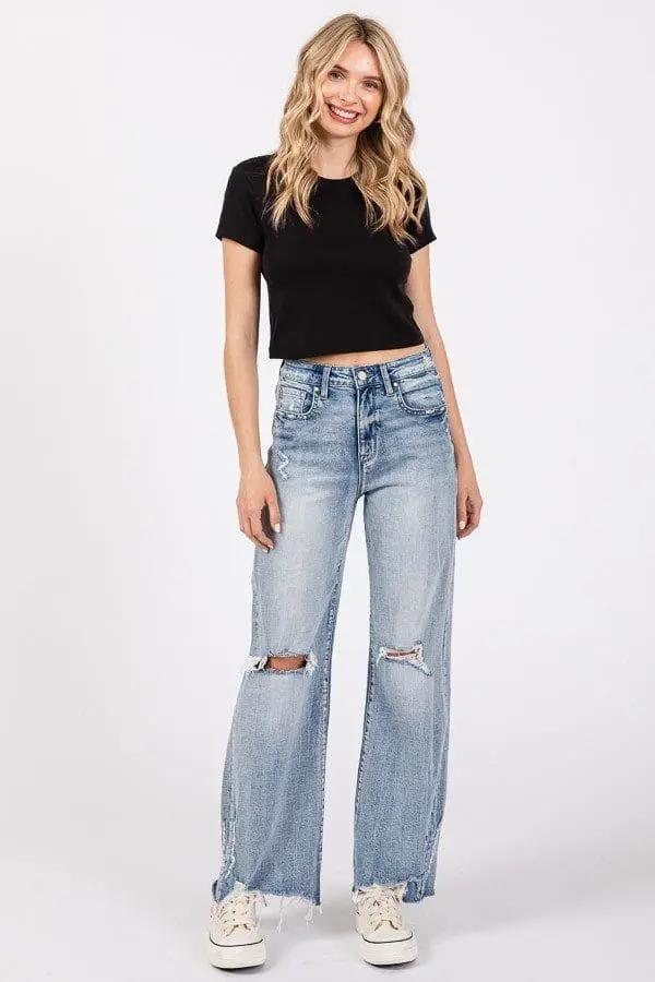 Petra 153 Petra153 Distressed High Rise Comfort Vintage Flare Jeans - Jeans