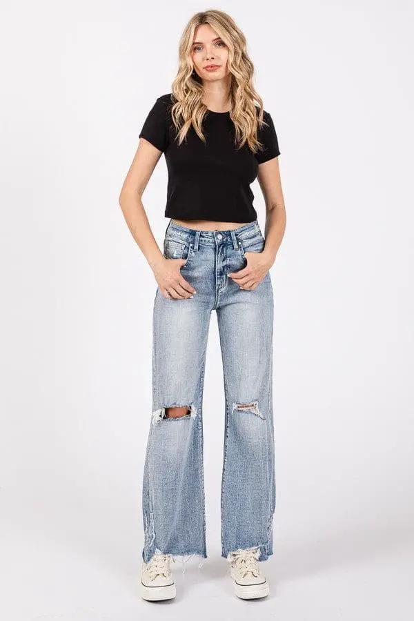 Petra 153 Petra153 Distressed High Rise Comfort Vintage Flare Jeans - Jeans