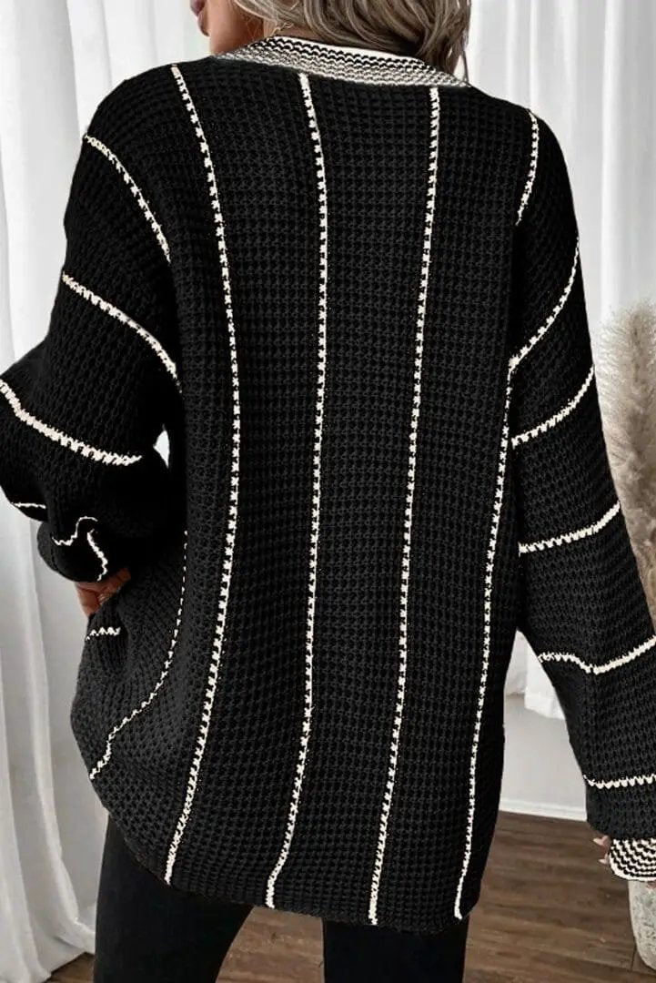 Grateful Threads Boutique Monochrome Muse V-Neck Loose Knit Sweater - Sweaters
