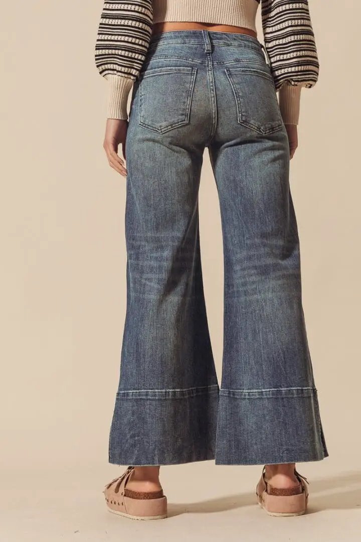 So Me So Me Wide Leg Flare Denim Jeans with Side Slits - Jeans