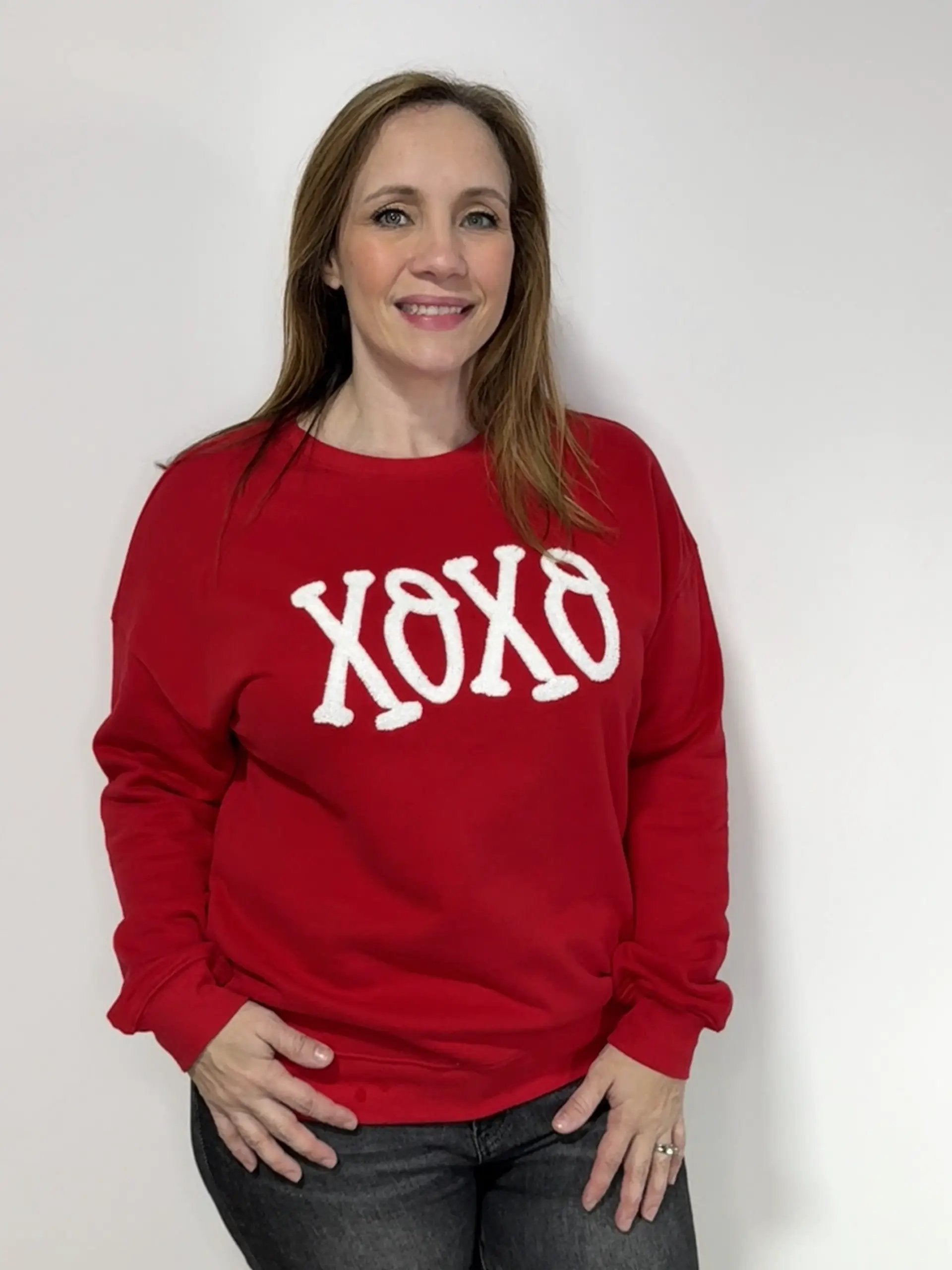 Grateful Threads Boutique XOXO Chenille Embroidered Valentine's Day Sweatshirt - Sweatshirts