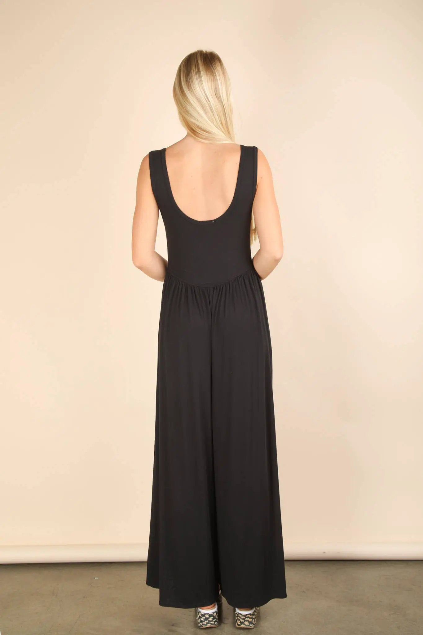 New In Black Casual Ribbed Knit Sleeveless Jumpsuit - One-Pieces