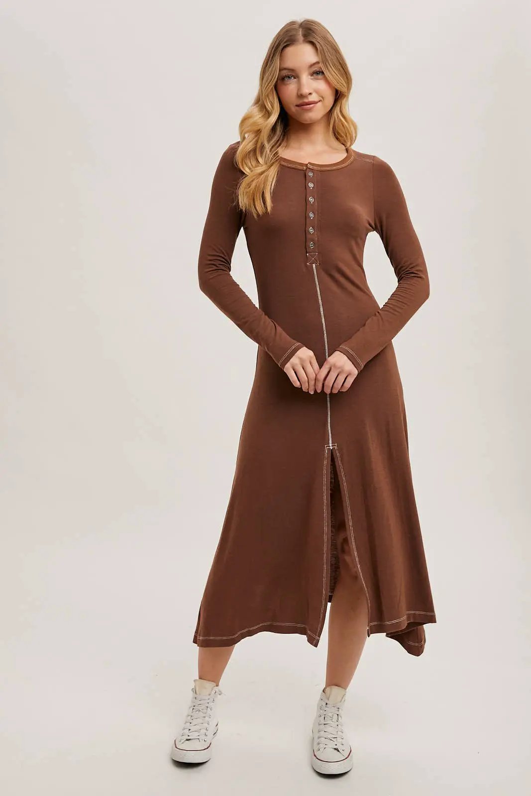 Bluivy The Cocoa Button-Front Slit Midi Dress - Dresses