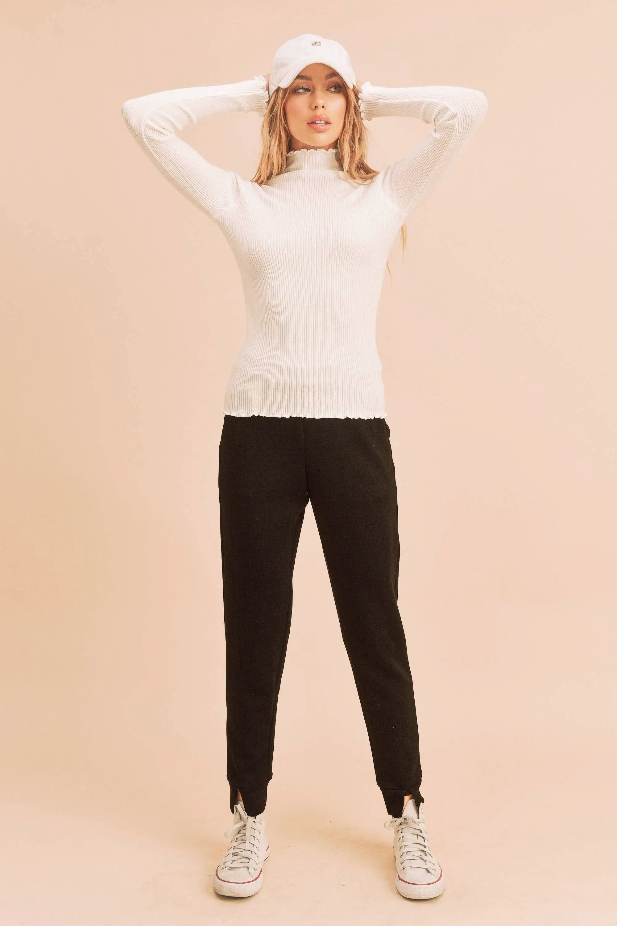 AEMI + CO Marcey Mock Neck Knit Sweater: White - Sweaters